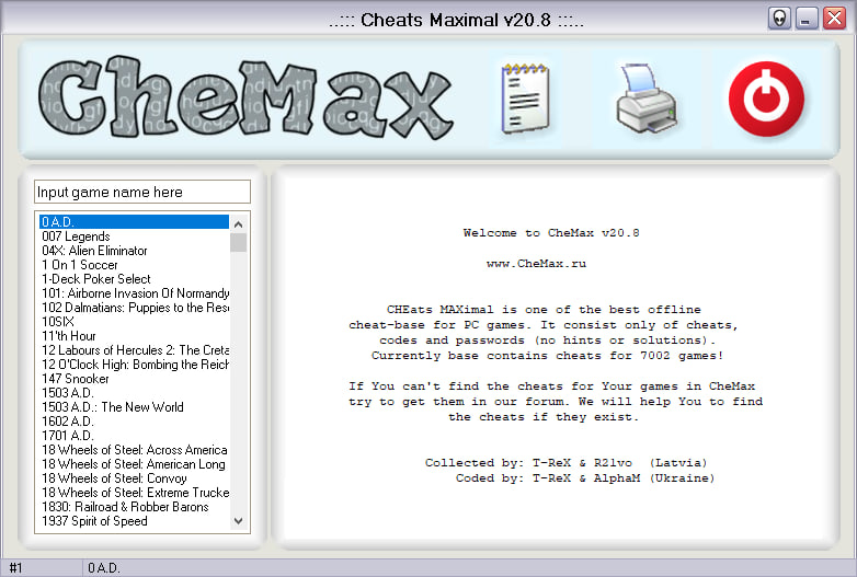 CheMax интерфейс базы данных читов